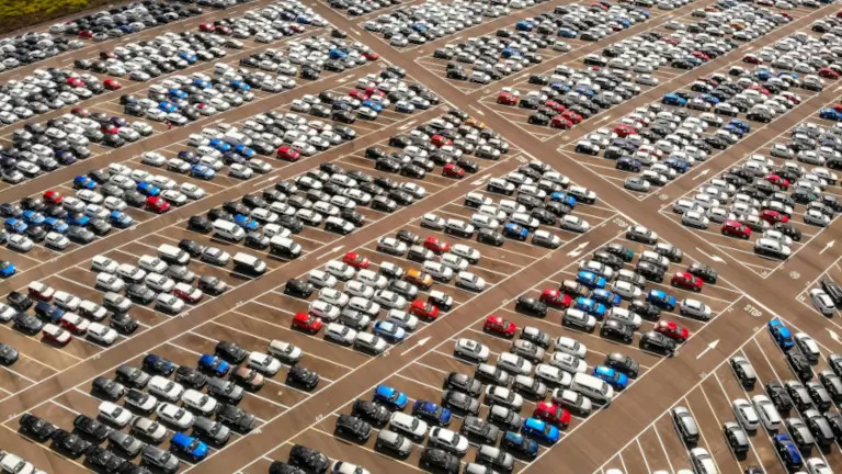 Un site de logistique automobile : de nombreuses voitures sont stockées